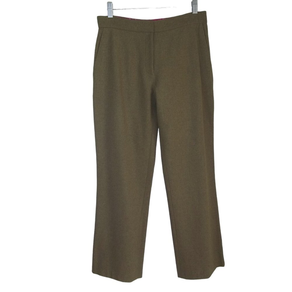 TIBI Tailored High Rise Khaki Green Wool Gabardine Straight Leg Trousers Pants 4